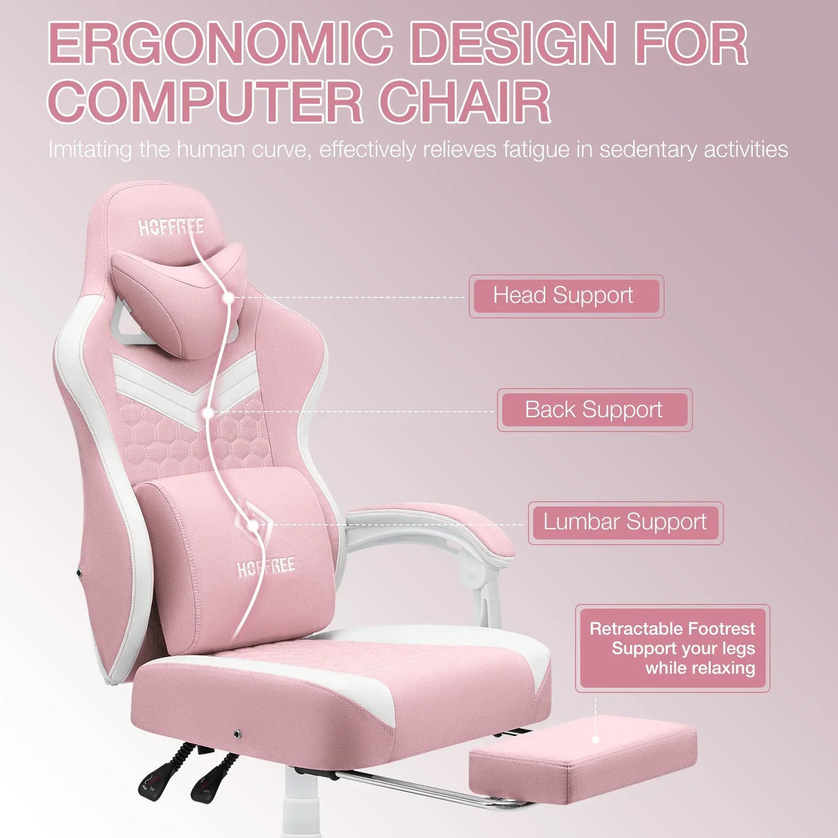 2026 NewHoffree Gaming Chair with Massage Fabric Office Chair with footrest for Adults, Ergonomic Gamer Chair with Headrest and Lumbar Support for Office Gaming, 440 LBS