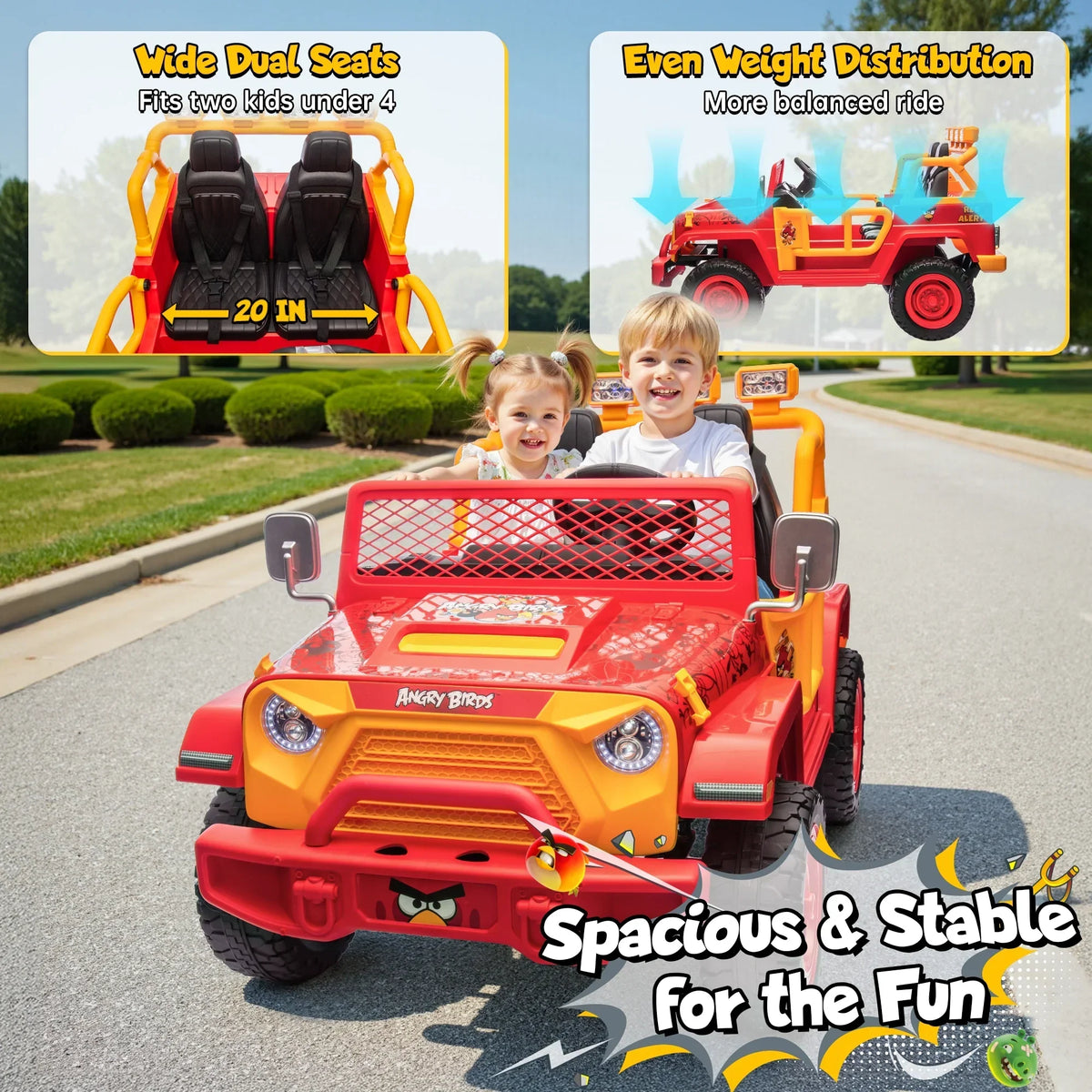 2026 NewJoyracer 24 Volt Ride on Toys for Big Kids, Licensed Angry Birds Ride on Truck with Remote, 2 Seater 4WD Electric Ride ons with Shovel, Bluetooth, Lights, Power Car Wheels for 3-8, 130lbs, Green