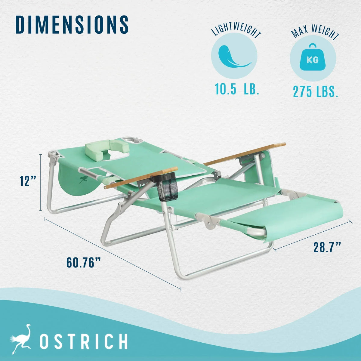 2026 NewOstrich Deluxe 3N1 Lightweight Outdoor Beach Lounge Chair w/Footrest, Pink