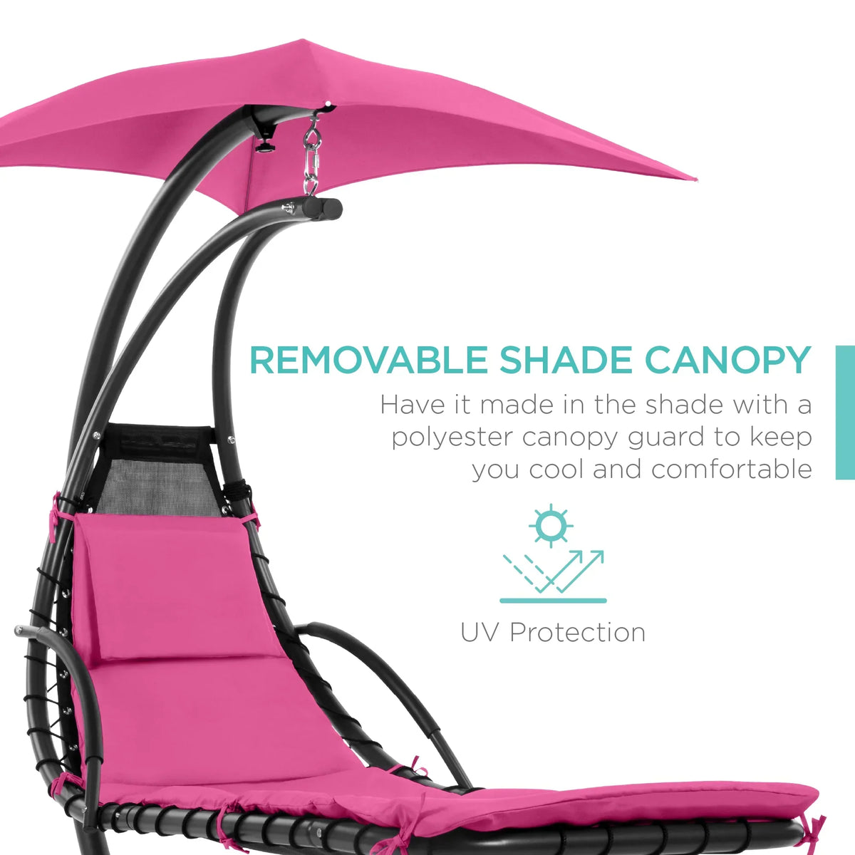 2026 NewBest Choice Products Hanging Curved Chaise Lounge Chair Swing for Backyard, Patio w/ Pillow, Shade, Stand - Teal