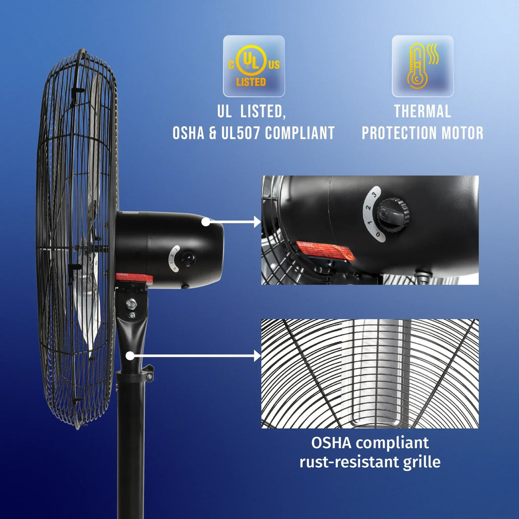 2026 NewTornado - 20 Inch High Velocity Metal Oscillating Pedestal Fan - Commercial, Industrial Use Water-Resistant