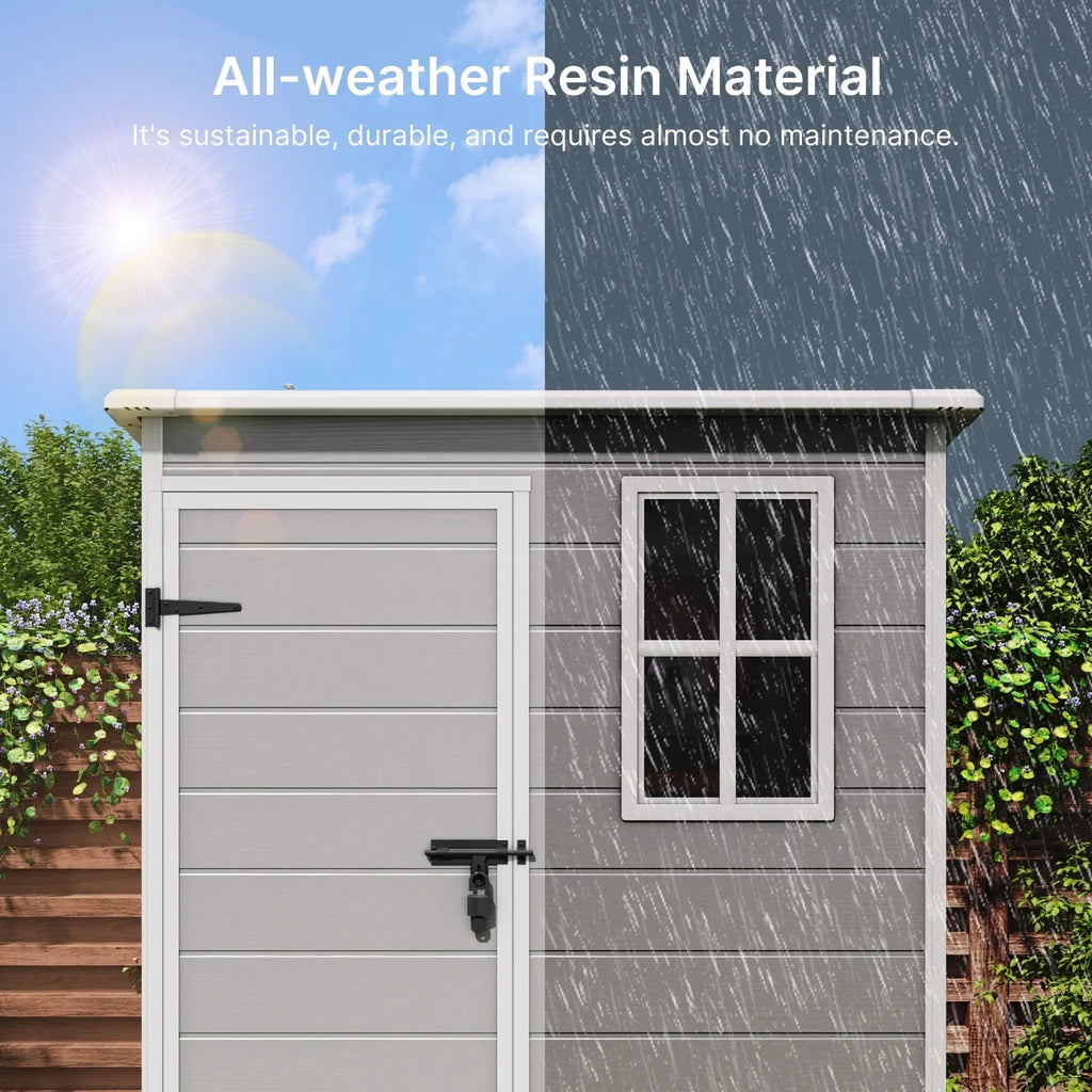2026 New5' x 3' Outdoor Storage Shed, Lofka Resin Outdoor Storage Cabinet with Double Lockable Doors, Waterproof Tool Shed, Gray