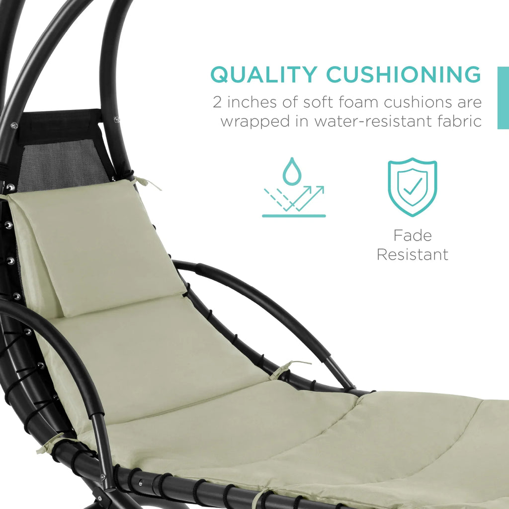2026 NewBest Choice Products Hanging Curved Chaise Lounge Chair Swing for Backyard, Patio w/ Pillow, Shade, Stand - Teal
