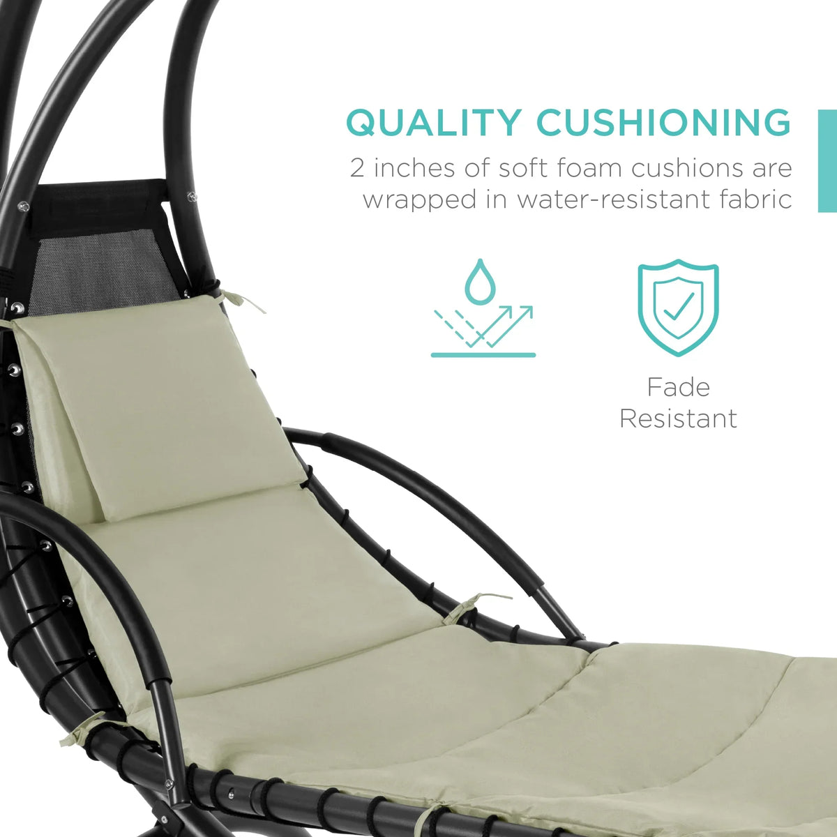 2026 NewBest Choice Products Hanging Curved Chaise Lounge Chair Swing for Backyard, Patio w/ Pillow, Shade, Stand - Teal