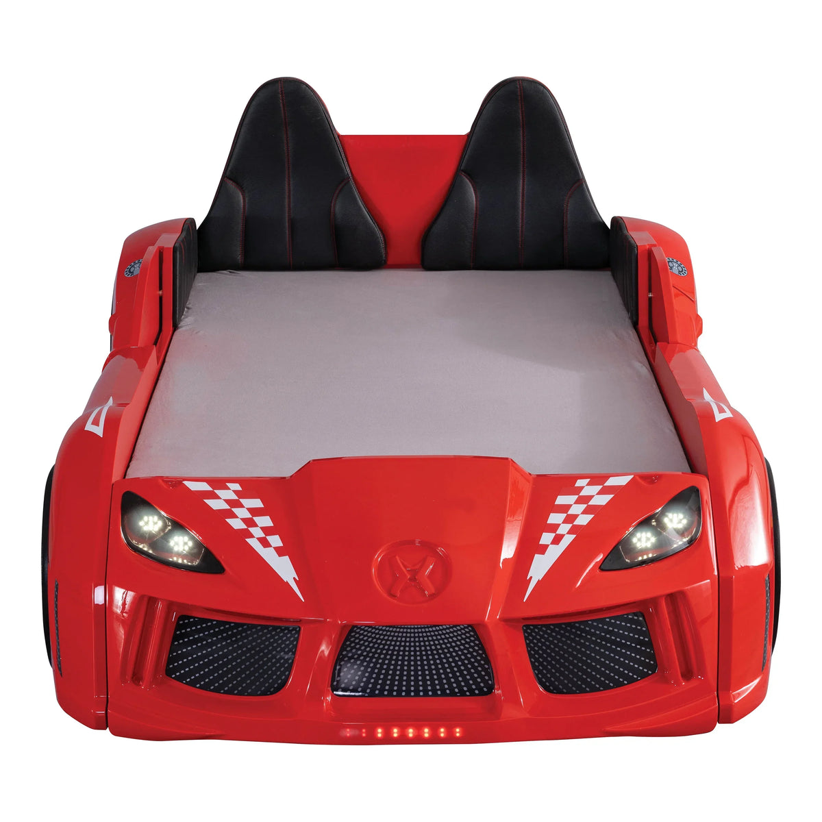 2026 NewFurniture of America Dash Kids Plastic Twin Race Car Bed with LED and Sound, White