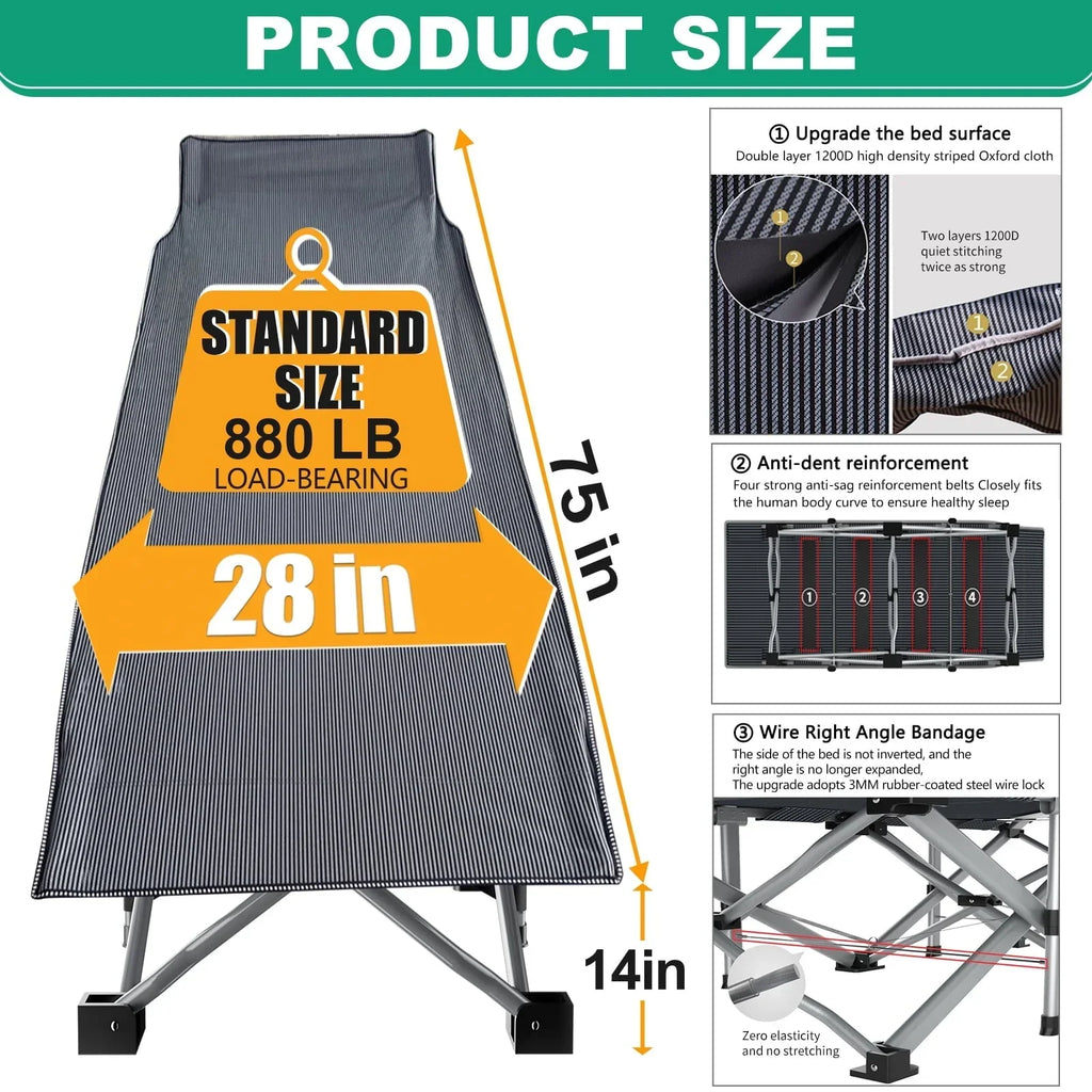2026 NewABORON Portable Camping Cot with Mattress & Carry Bag, 75''x28'' Folding Sleeping Cots, Folding Bed Cot for Adults & Kids