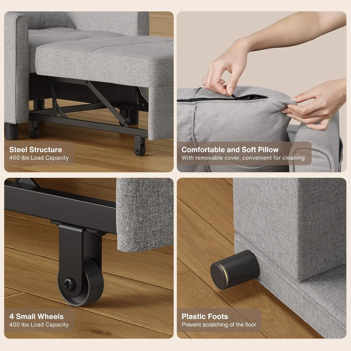 2026 NewSofa Bed, Lofka 3-in-1 Convertible Sleeper Sofa with Storage, Adjustable Backrest & Pull Out Function - Sleeper Chair for Small Space, Apartment, Dark Grey