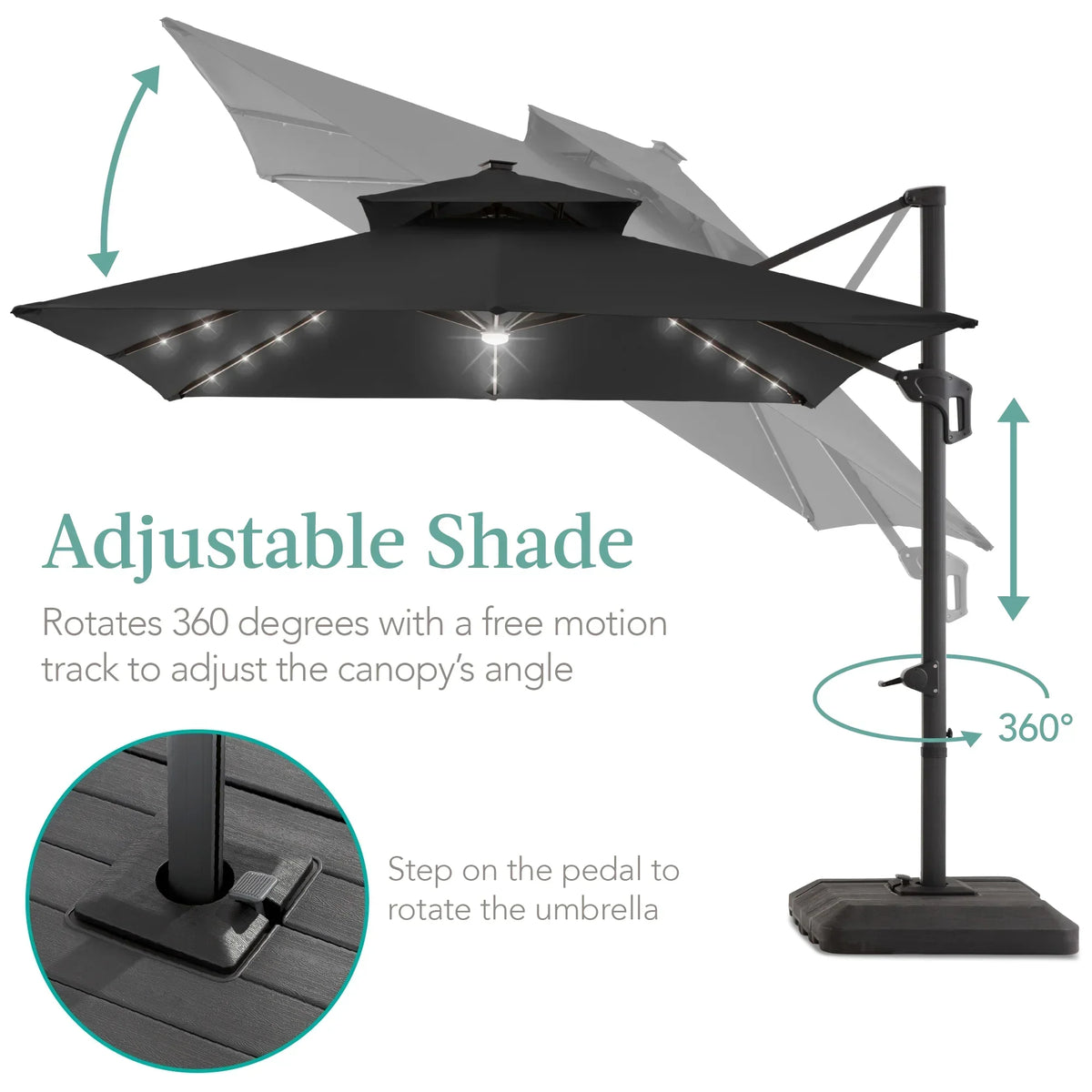 2026 NewBest Choice Products 10x10ft 2-Tier Square Outdoor Solar LED Cantilever Patio Umbrella w/ Base Included - Tan