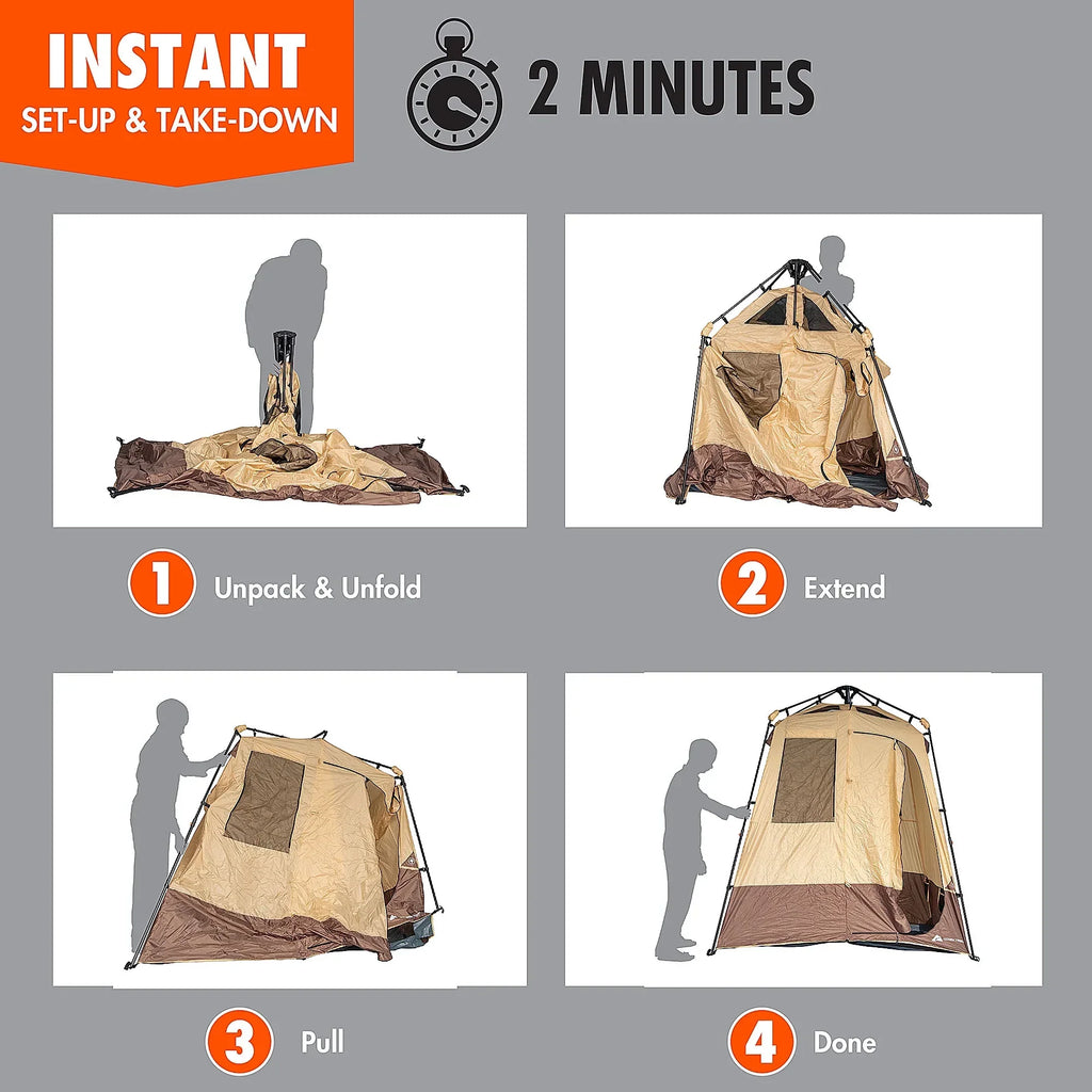 2026 NewOzark Trail 2-Room Shower & Utility Tent Combo Includes 5-Gallon Water Container, Easy Setup, Maximum Occupancy Is 2. Khaki Colour.