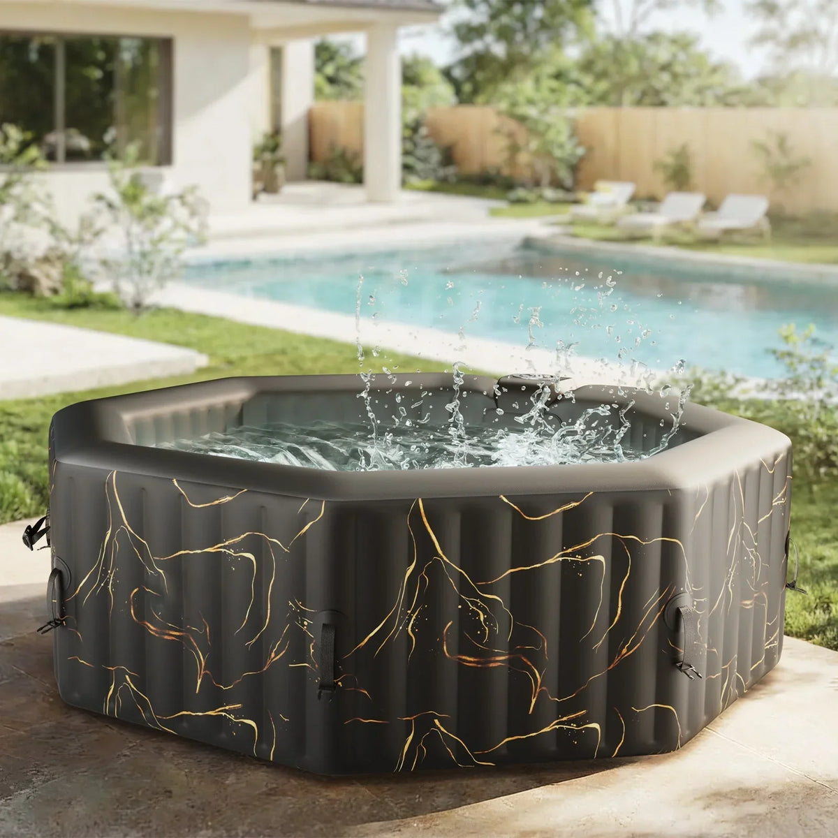 2026 NewRELXTIME 2 Person Oval Inflatable Hot Tub Set Outdoor Spa with 100 Massage Jets, LED Light, Black