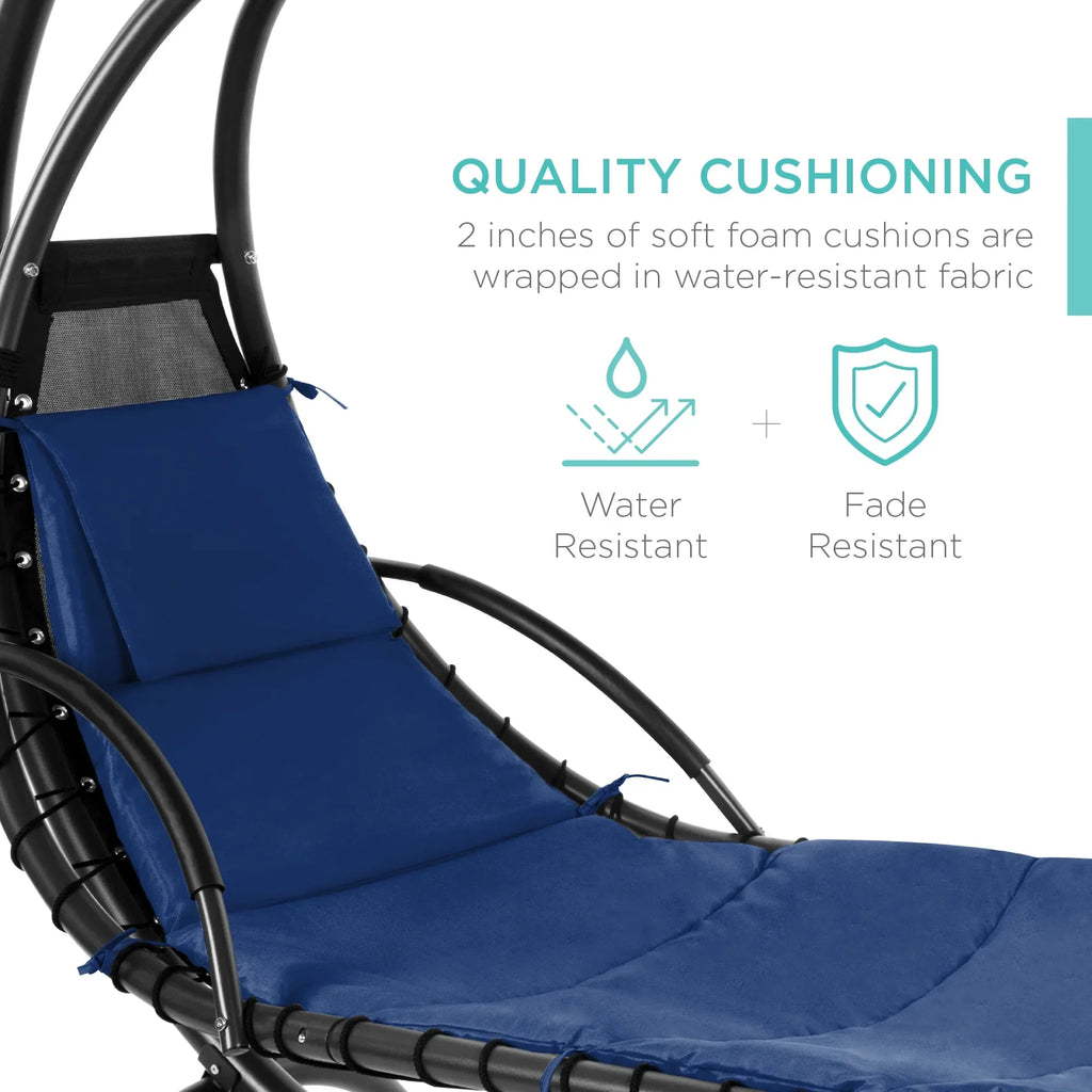 2026 NewBest Choice Products Hanging Curved Chaise Lounge Chair Swing for Backyard, Patio w/ Pillow, Shade, Stand - Teal