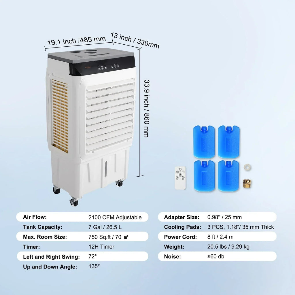 2026 NewBENTISM Evaporative Cooler Swamp Cooler 3-in-1 2100 CFM 7 Gal 12h Timer Air Humidifier