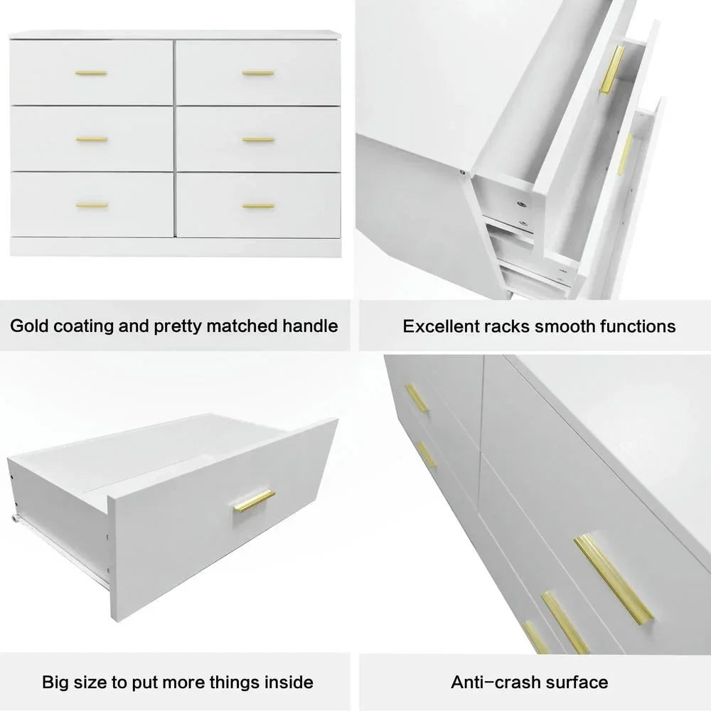 2026 NewKadyn Modern 6 Drawer Dresser Wood Cabinet,Dresser for Bedroom, Kitchen Storage Cabinet with Drawers, Chest of Drawers(Black)
