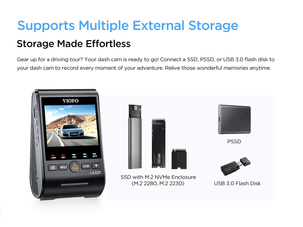 2026 NewVIOFO A329 2CH First 4K 60FPS Front and 2K Rear Wi-Fi 6 Dash Cam HDR with Sony STARVIS 2 Sensors Support SSD Storage