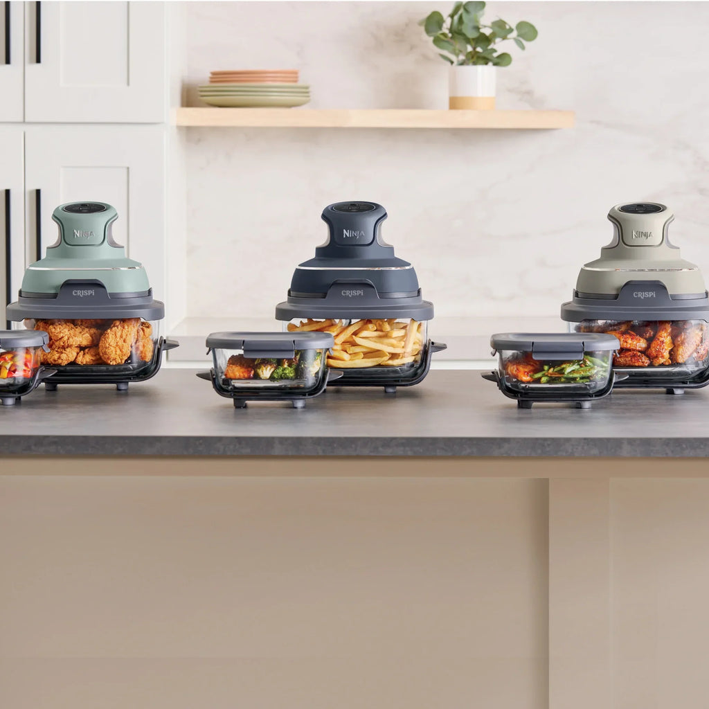 2026 NewNinja Crispi 4-in-1 Portable Glass Air Fryer Cooking System, 4-Qt & 6-Cup Containers, Cyberspace