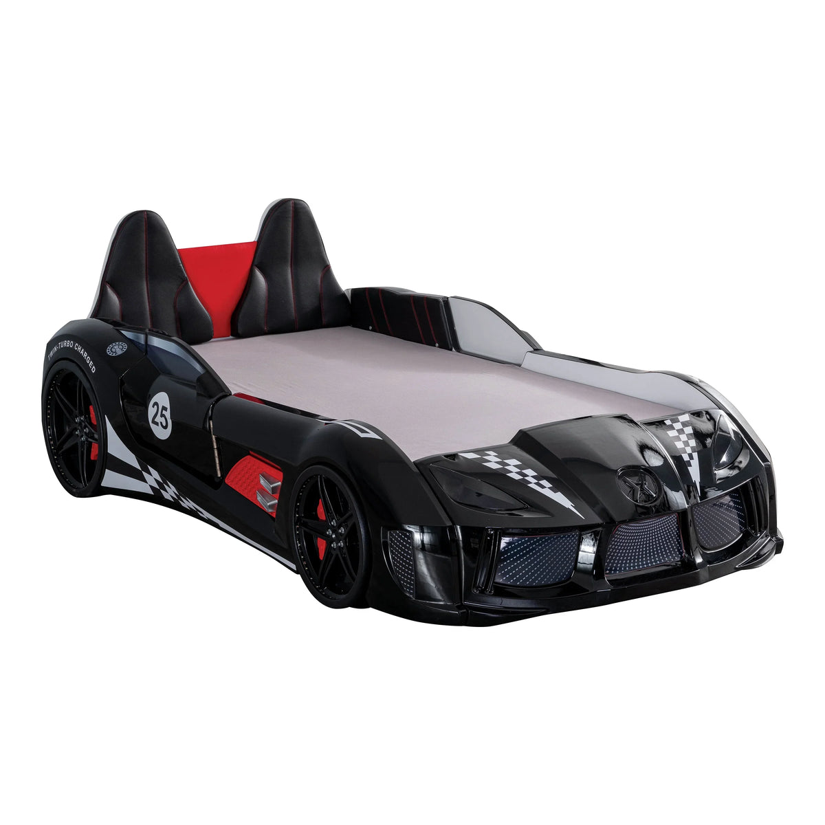 2026 NewFurniture of America Dash Kids Plastic Twin Race Car Bed with LED and Sound, White