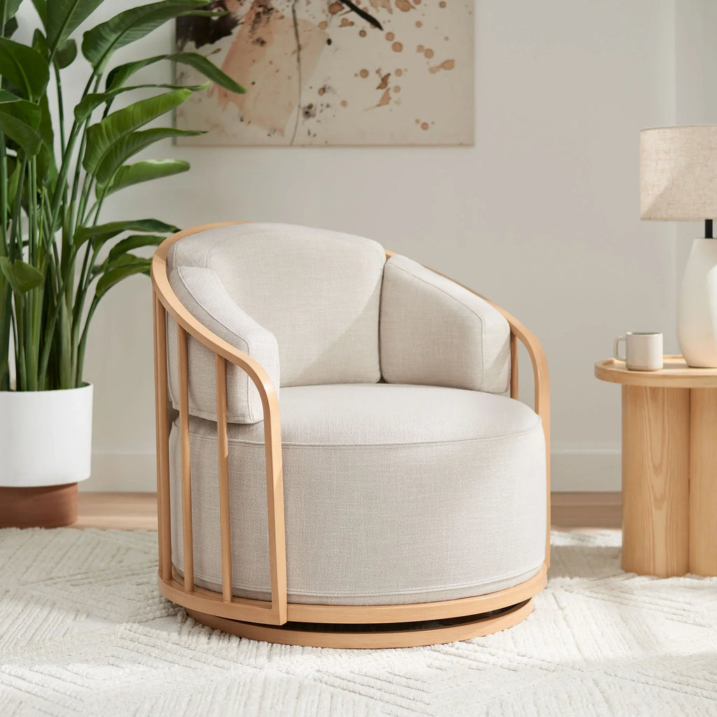 2026 NewBetter Homes & Gardens Lillian Swivel Birdcage Accent Chair, Cream Linen