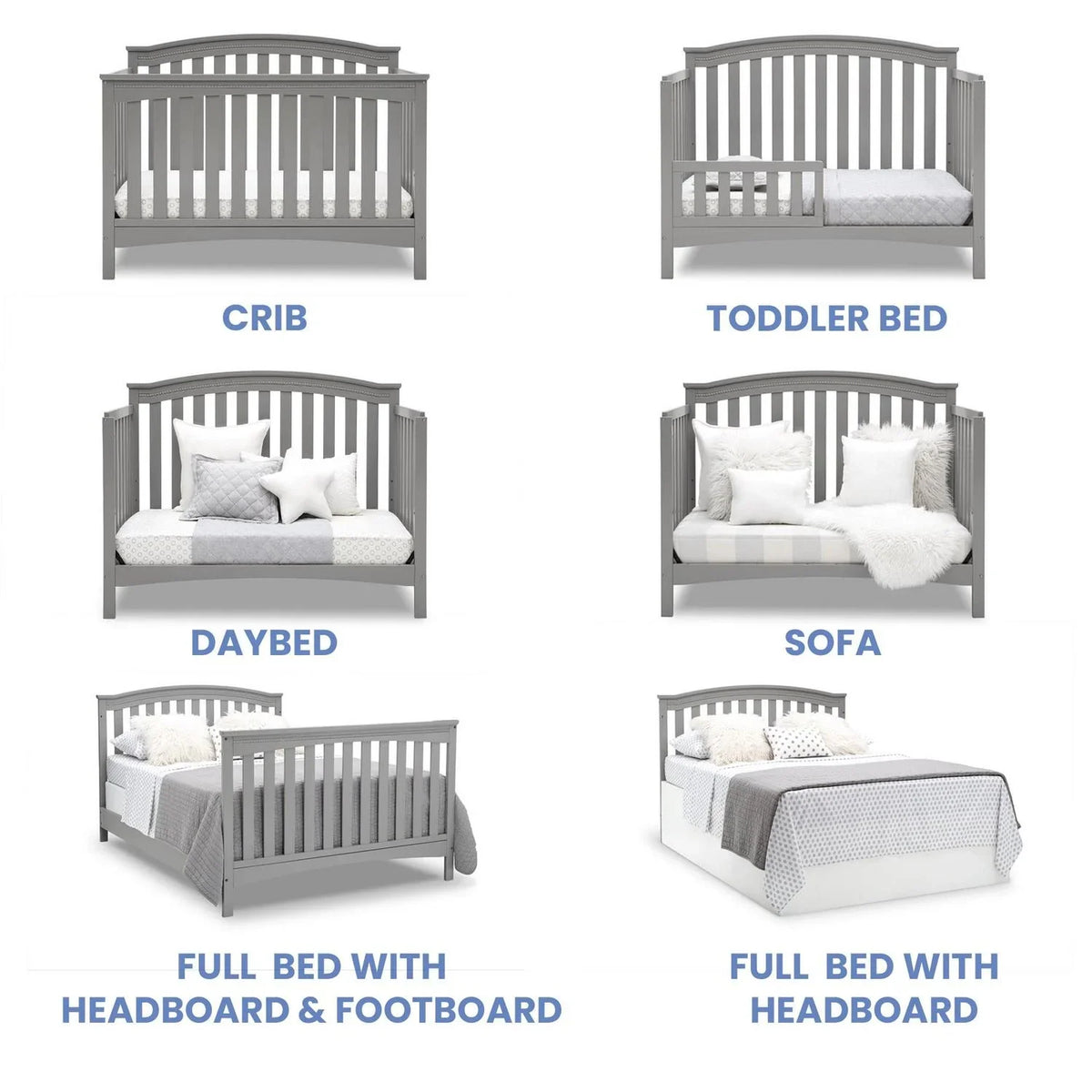 2026 NewDelta Children Waverly 6-in-1 Convertible Baby Crib. Grey