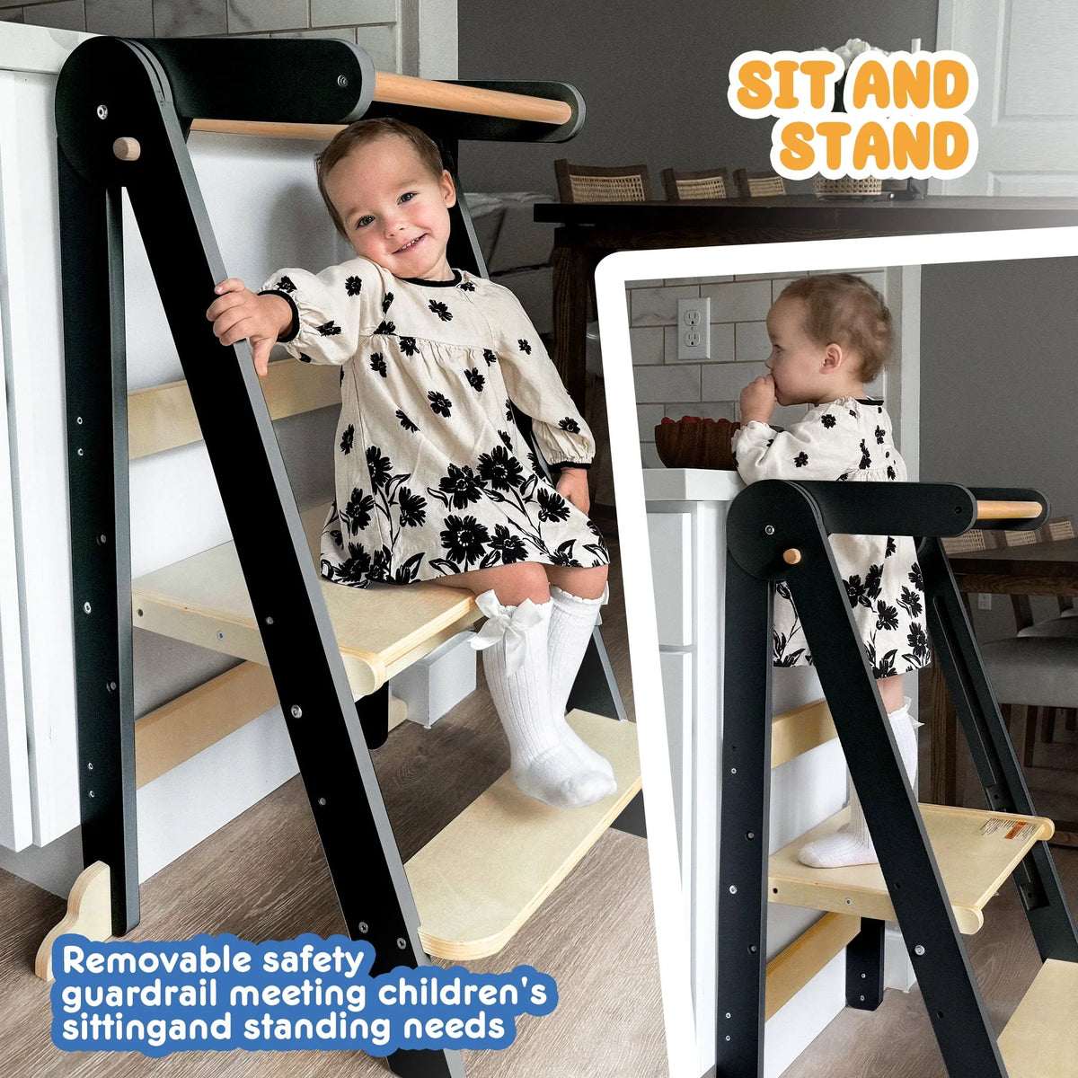 2026 NewHARPPA Foldable Toddler Kitchen Tower, Standing Tower for Kids Age 1.5-6 Years, White