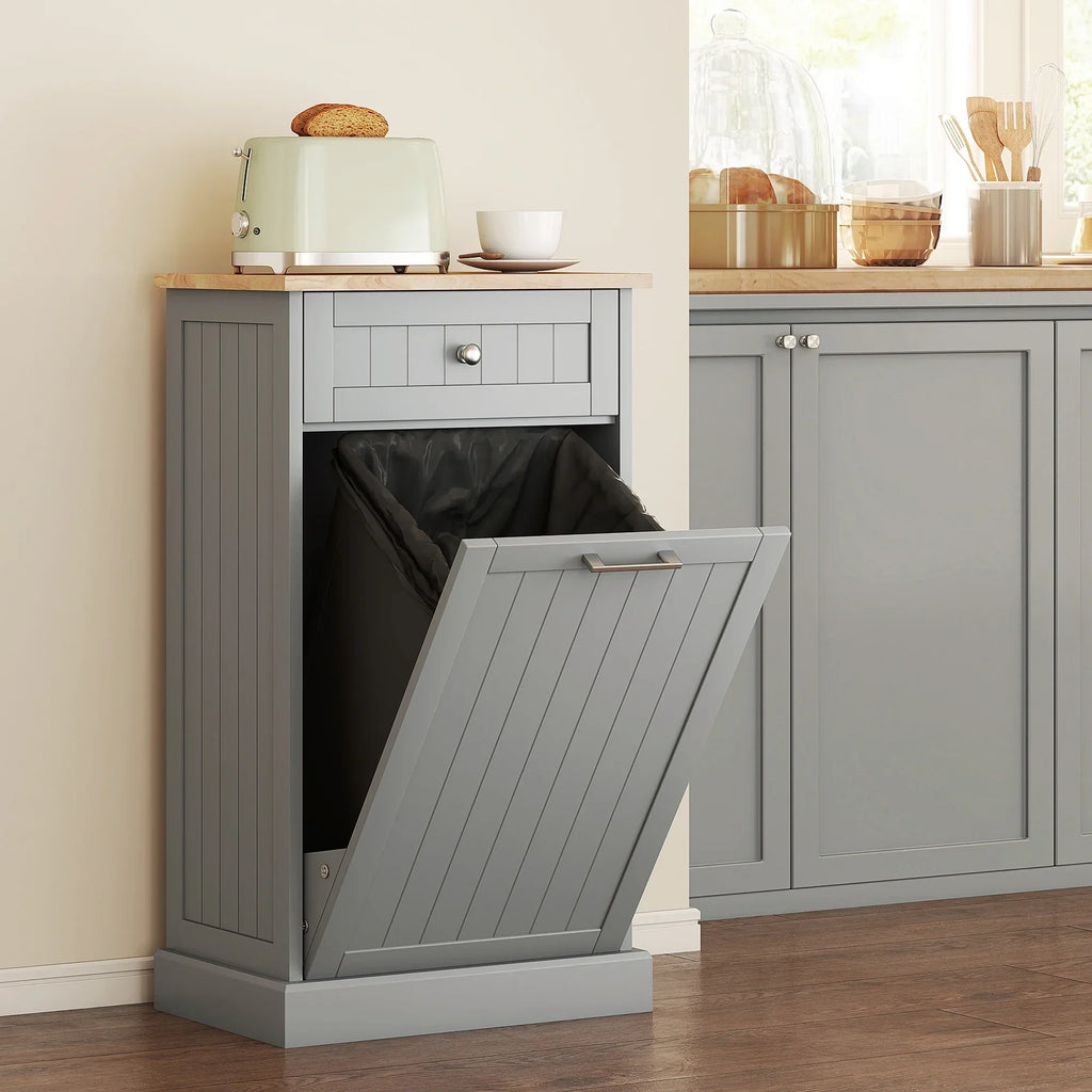2026 NewHOMCOM Kitchen Tilt Out Trash Bin Cabinet, Free Standing Recycling Cabinet