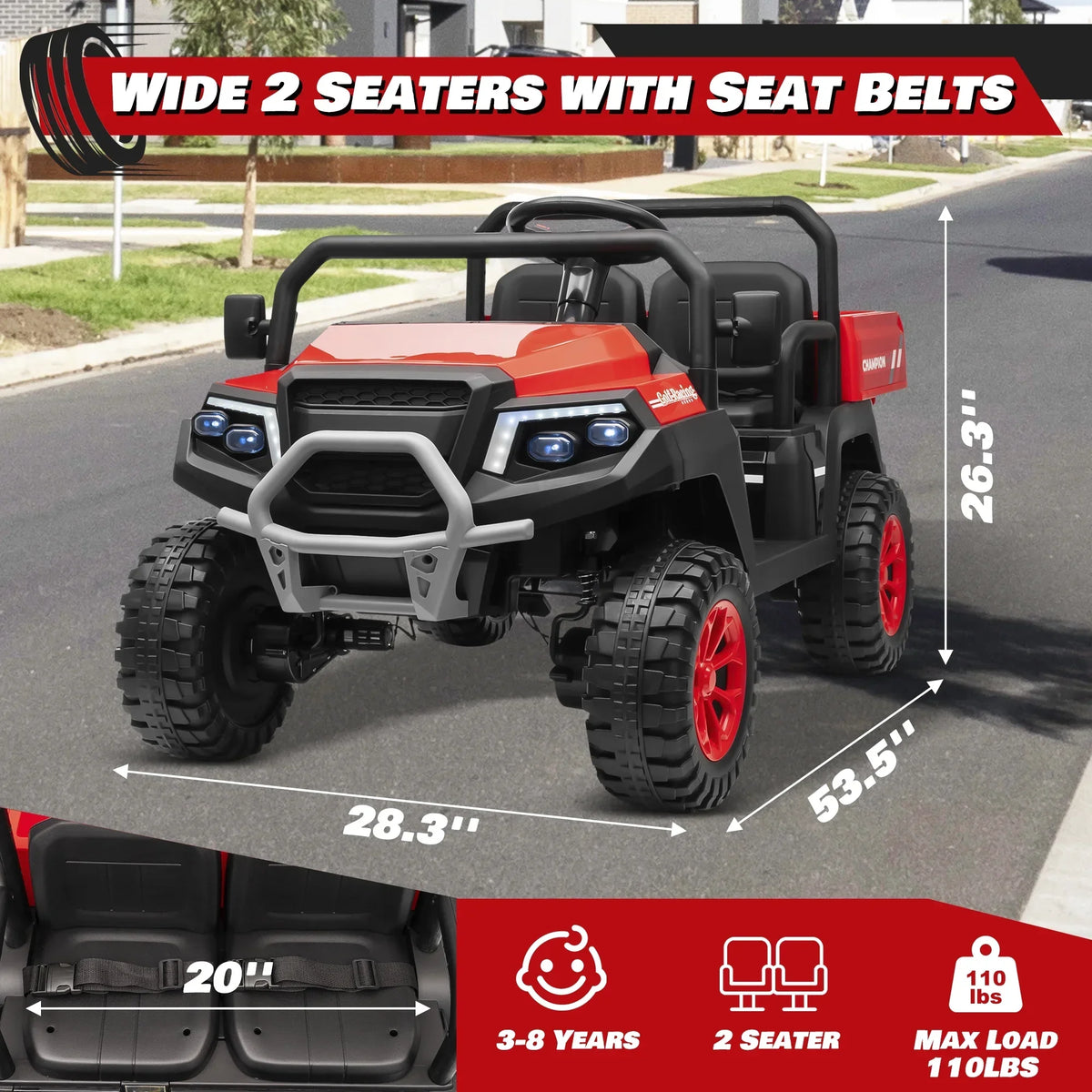 2026 NewJoyracer 4WD 24 Volt Ride on Toys UTV with 2 Seater & Remote Control, Kids Electric Golf Cart w/ 4x200W Power Motors, Tiltable Trailer & Shovel, 4 Wheels Spring Suspension, Bluetooth USB Music, Black