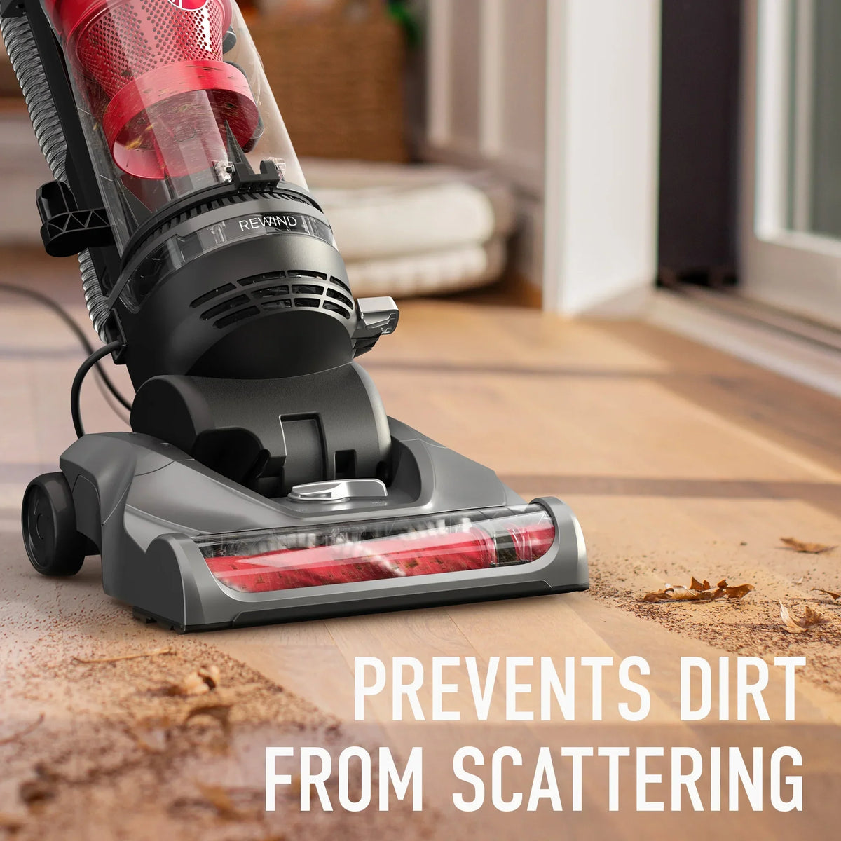 2026 NewHoover Rewind Pet Bagless Upright Vacuum Cleaner, Pet Friendly, Automatic Cord Rewind, Multi-Surface and Above Floor Cleaning, UH77410V, Gray & Red