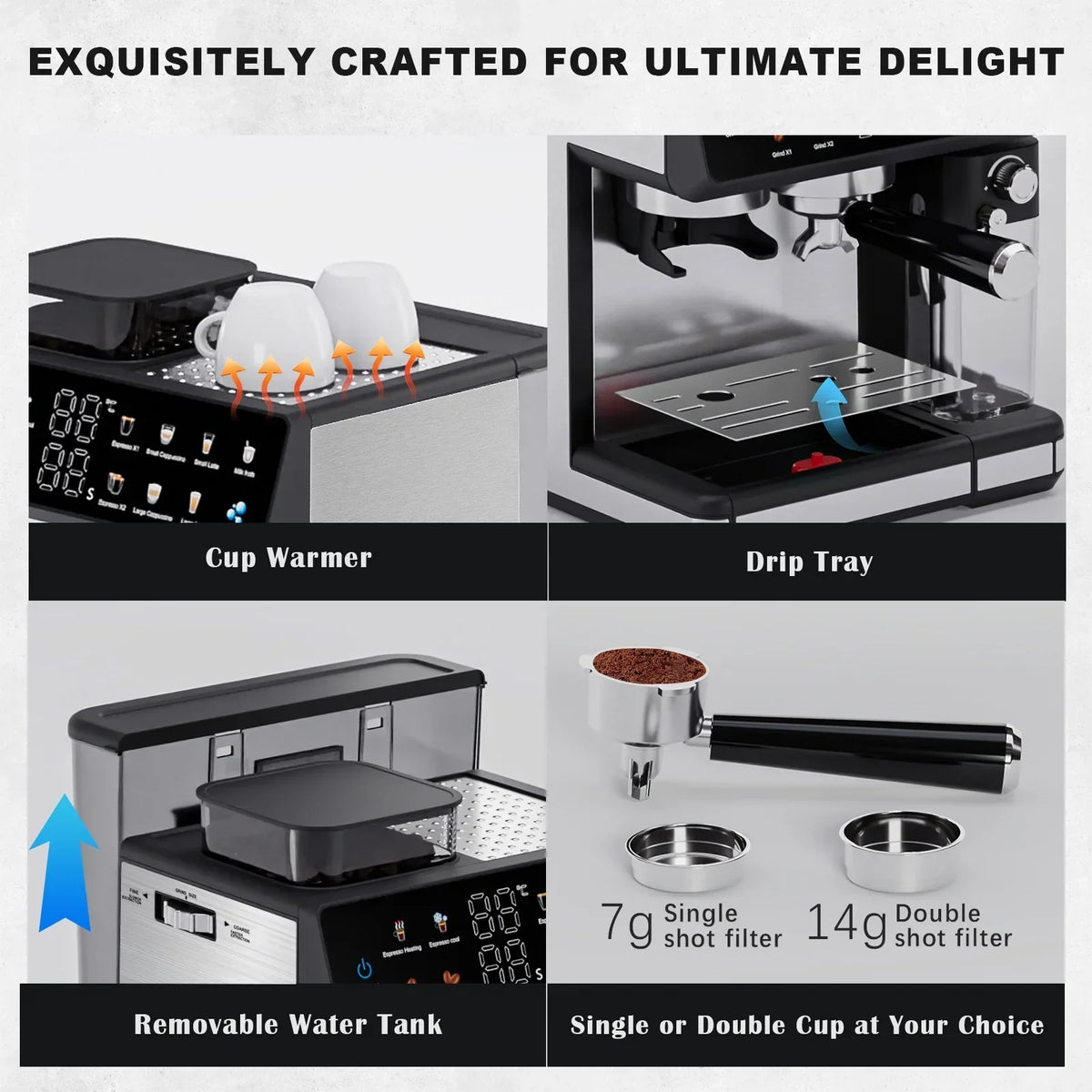 2026 NewBluebow All-in-One Espresso Machine with Grinder, 20-Bar Automatic Coffee Maker, Built-in Milk Frother for Latte & Cappuccino, Single/Double Shot