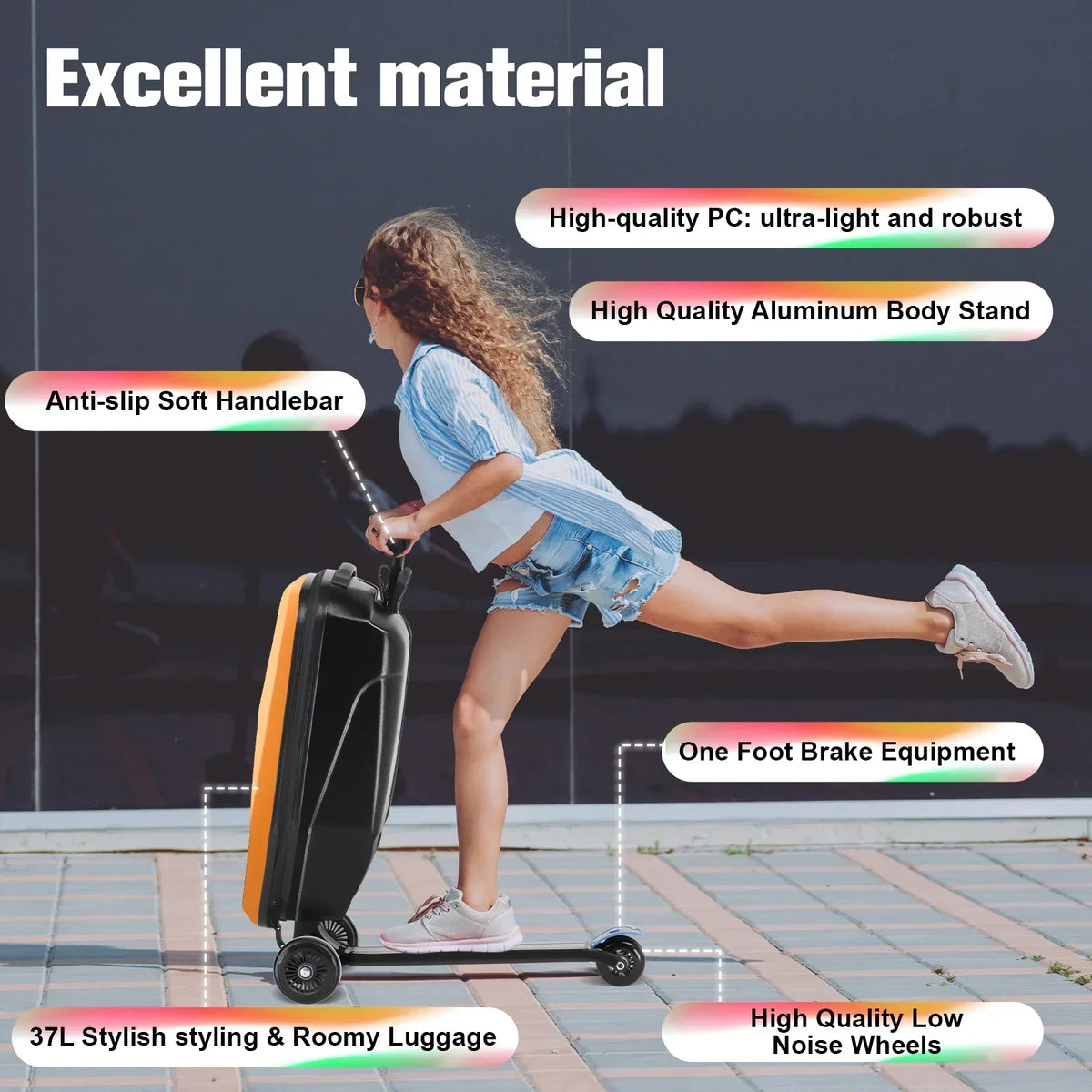 2026 NewAdvwin Scooter Luggage for Kids & Adults, Hardside Ride on Suitcase for Kids Ages 4-15 Multifunctional Lightweight Foldable Carry on Luggage with Wheels Ride on for Children Teenagers, Pink
