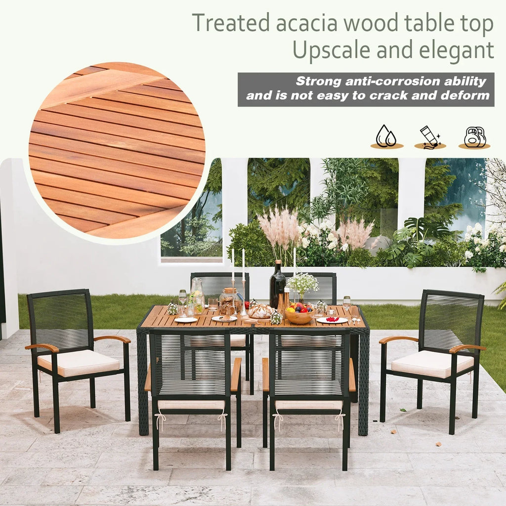 2026 New7 Pieces Outdoor Table and Chairs Outdoor Patio Furniture Set Wicker Patio Dining Sets for 6 Patio Table and Chairs Set Outdoor Furniture Set for Garden Yard Porch and Poolside