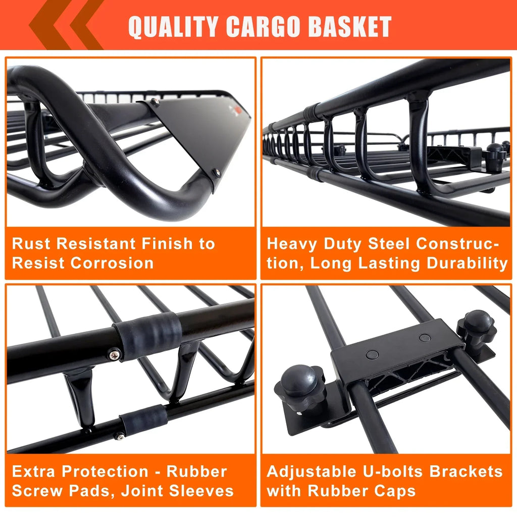 2026 NewMeeFar Universal Rooftop Roof Rack Steel Cargo Carrier Basket Size 51" X 36" X 5" + Soft Shell Waterproof Cargo Bag 15 Cu.ft (44" 34" 17") Combo