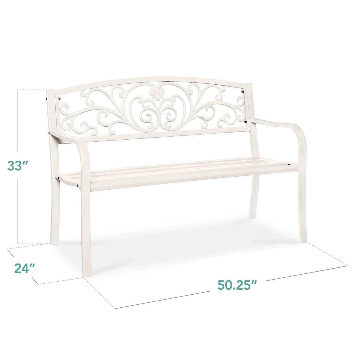 2026 NewBest Choice Products Outdoor Steel Bench Garden Patio Porch Furniture w/ Floral Design Backrest - Black