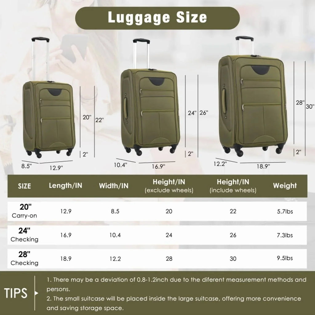 2026 NewSoftside Luggage Expandable 3 Piece Set Suitcase Upright Spinner Softshell Lightweight Luggage Travel Set