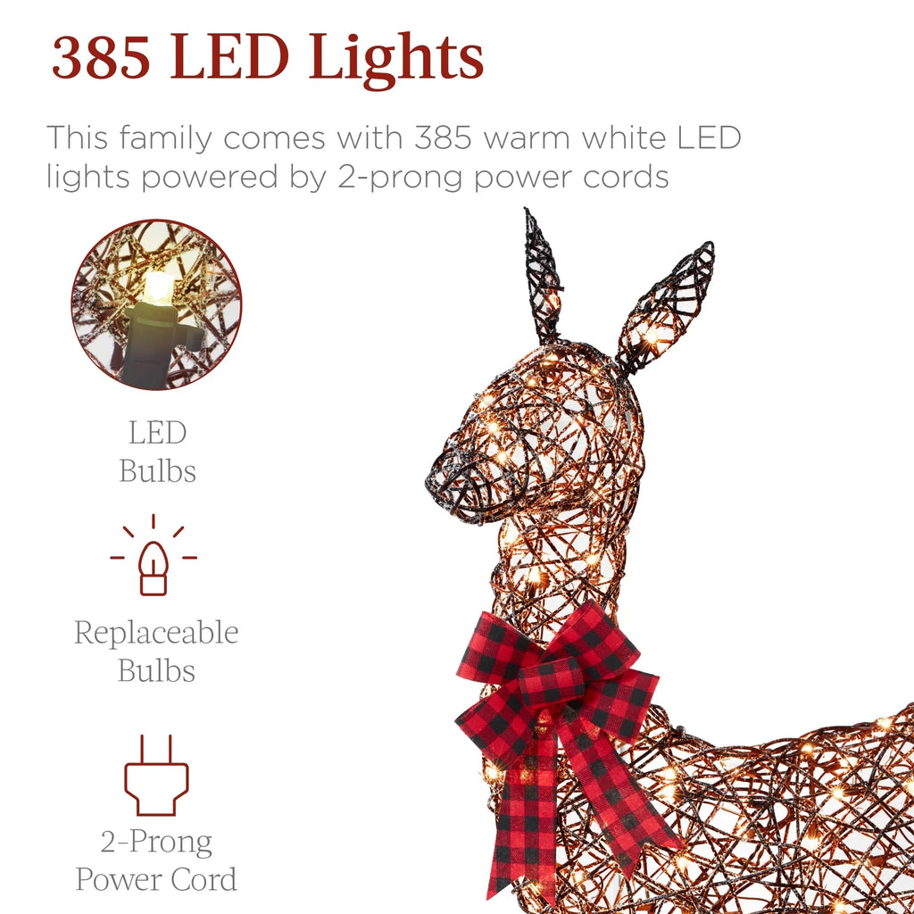 2026 NewBest Choice Products 6.5ft 3-Piece Lighted Christmas Deer Set Outdoor Yard Decoration w/ 385 LED Lights, Stakes - Gold