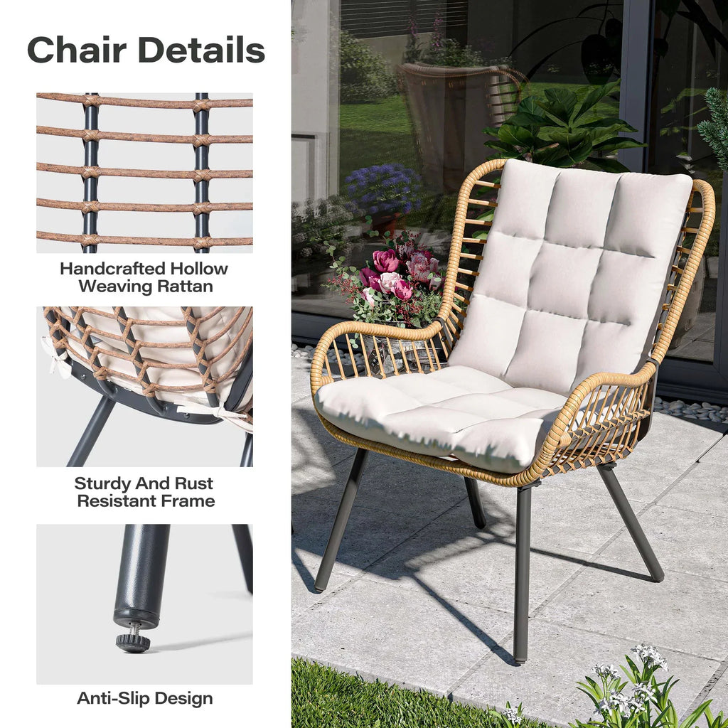 2026 NewLAUSAINT HOME 3-Piece Patio Furniture Set, High Back Outdoor Bistro with Coffee Table & Beige Cushions for Garden or Deck