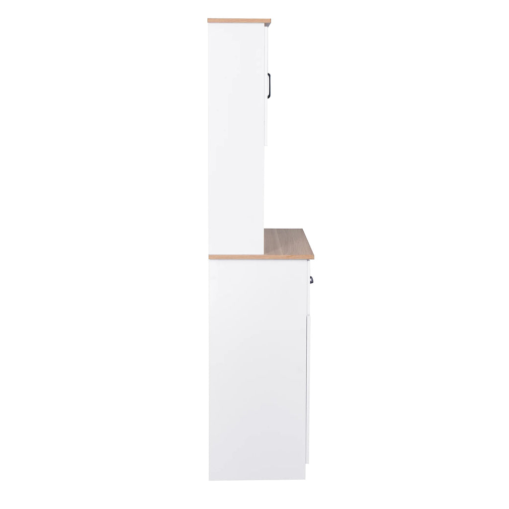 2026 NewClearance! Wooden Kitchen Cabinet White Pantry Room Storage Microwave Cabinet with Framed Glass Doors and Drawer