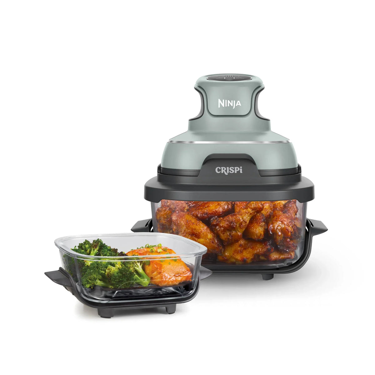 2026 NewNinja Crispi 4-in-1 Portable Glass Air Fryer Cooking System, 4-Qt & 6-Cup Containers, Cyberspace