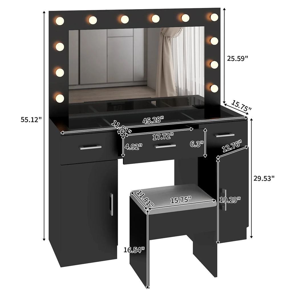 2026 NewKtaxon Large Makeup Vanity, Vanity Table Set w/ Visible Glass Top w/ Charging Station, White