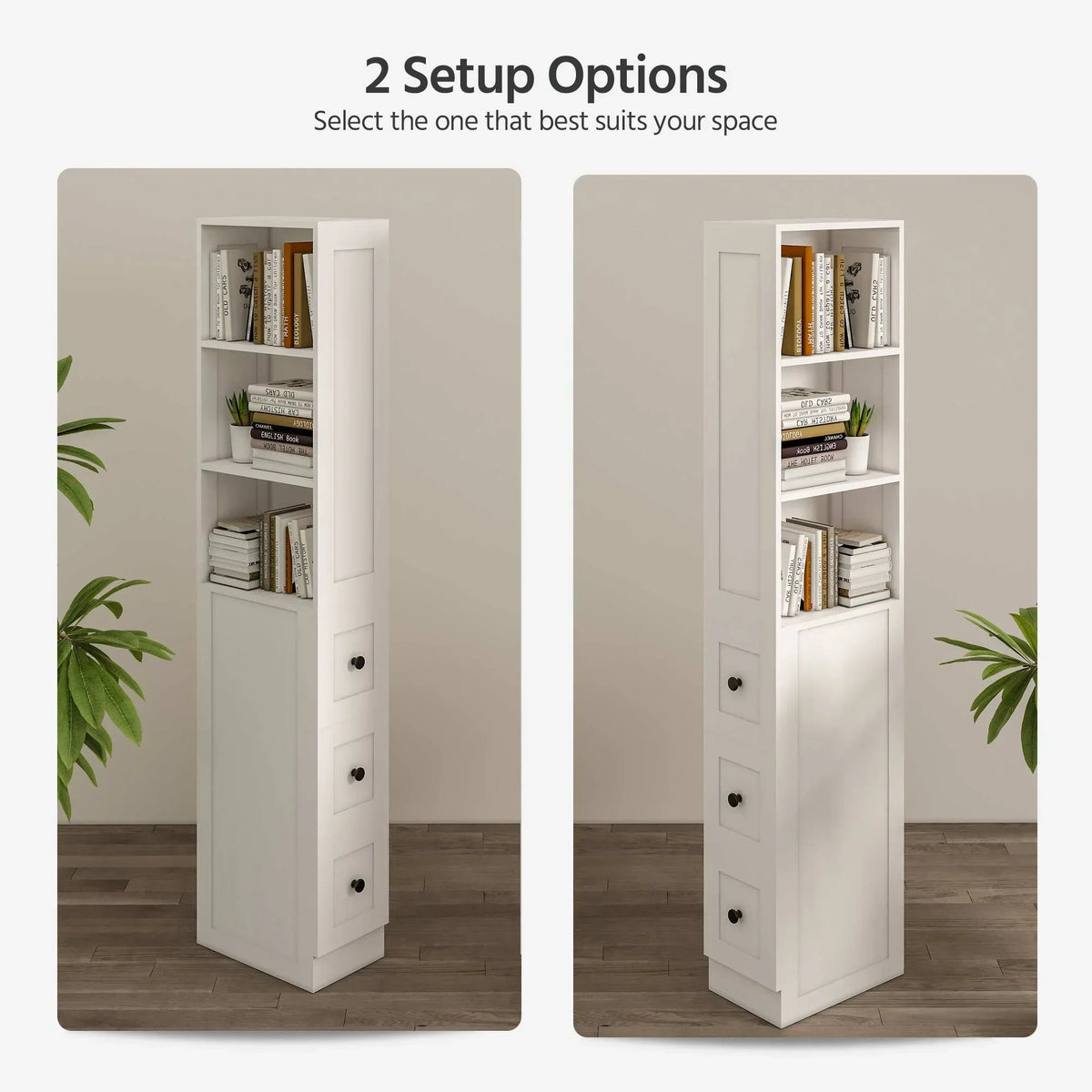 2026 NewLAUSAINT HOME Bathroom Storage Cabinet, Tall Thin White Storage with 2 Adjustable Shelves & 3-level Drawers for Home, Kitchen
