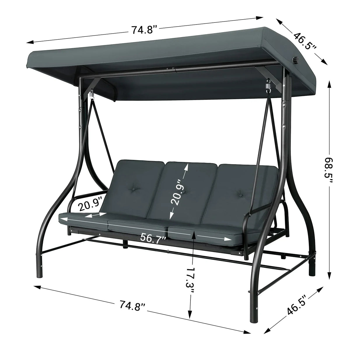 2026 NewArlopu 3 Person Porch Swing Outdoor Converting Canopy Swing Glider with Canopy