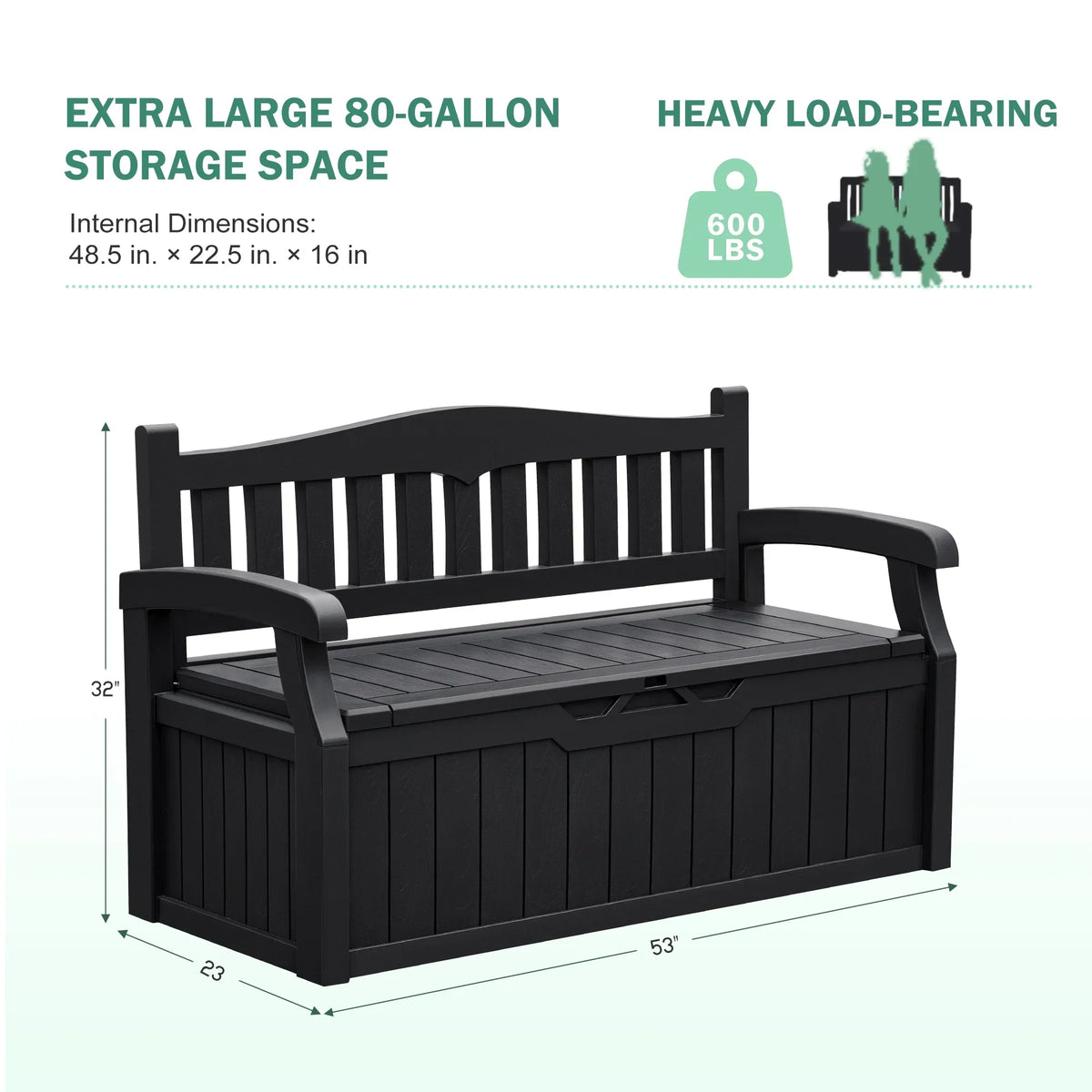 2026 NewHomall 80 Gallon Plastic Storage Bench Made Of Durable Weatherproof Resin And Deck-Box Organized Storage Compartment For Outdoor Patios And Lawns,Black