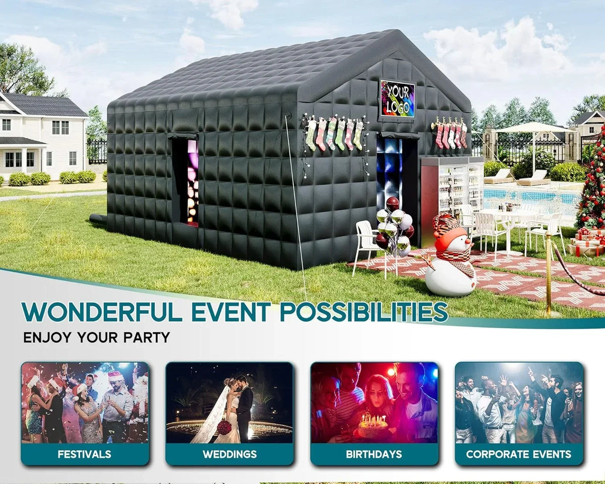 2026 NewJocisland 20x16x14 ft Large Black Inflatable Night Club Tent for Adults with 2 Side Doors, Inflatable Nightclub with Logo Area Gazebo Event House