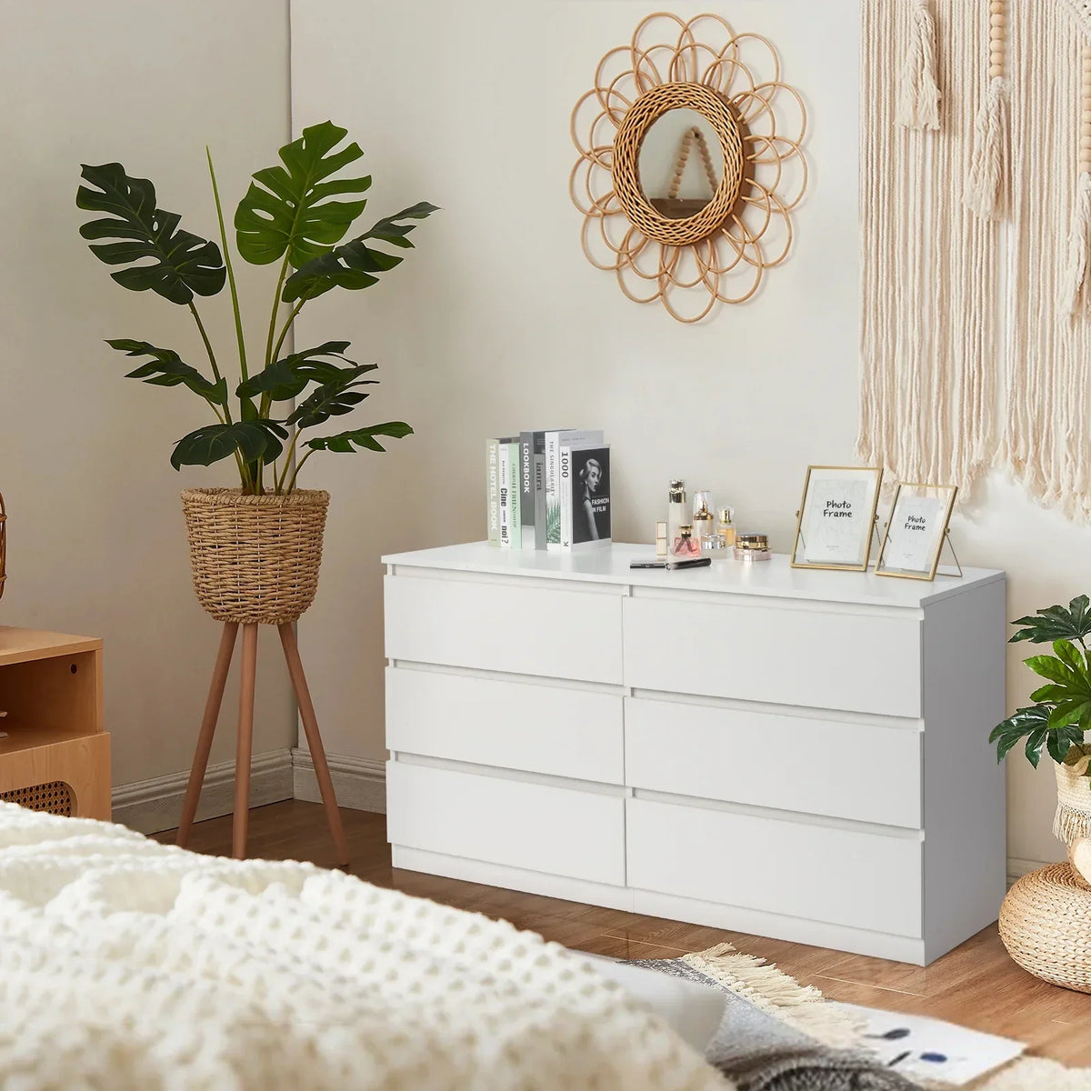 2026 NewKtaxon 6 Drawer Double Dresser Wood Dresser Storage Cabinet Drawer Organizer Chest Of Drawers, White