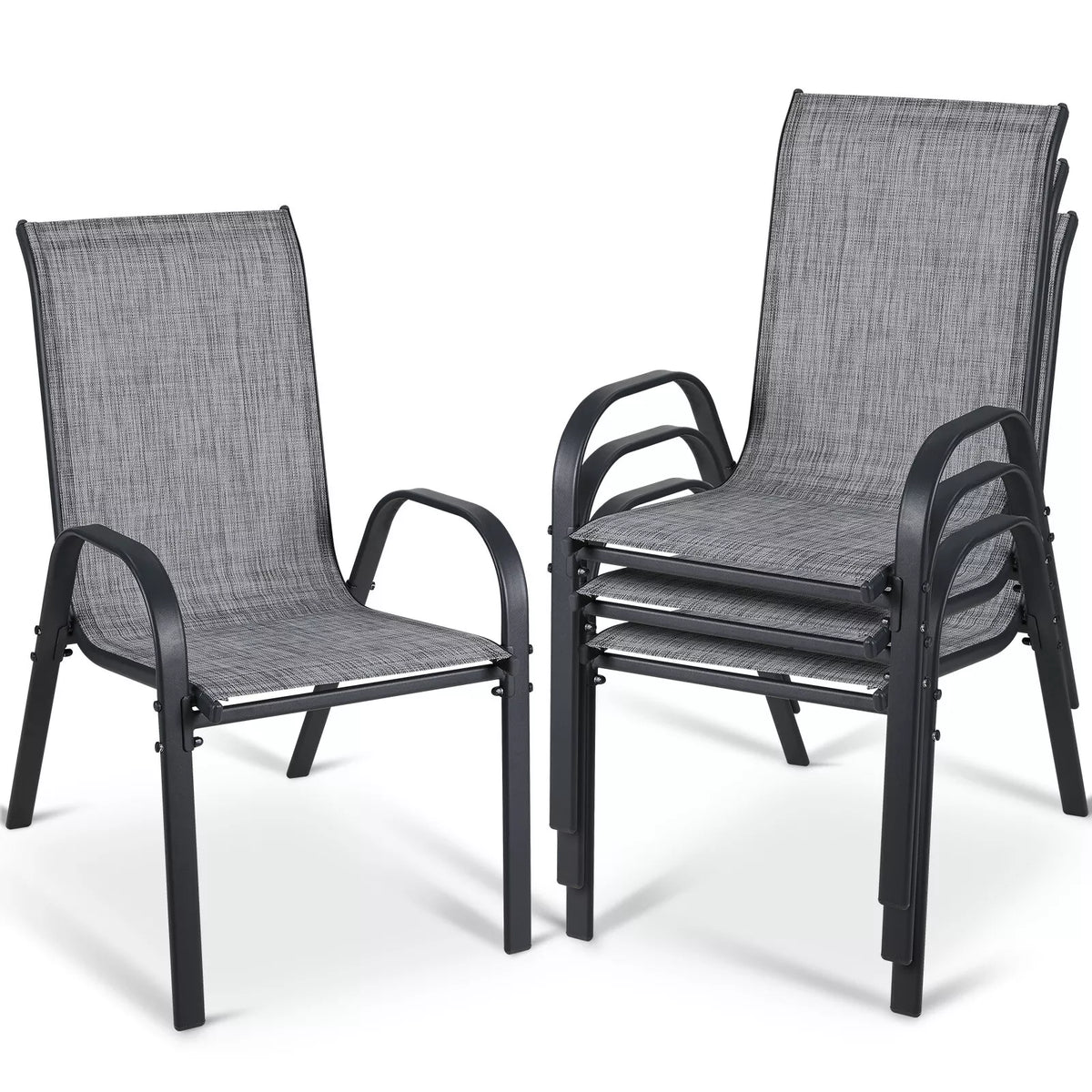 2026 NewArlopu 8Pcs Patio Dining Chairs Outdoor Stackable Armrest Chairs for Lawn Garden Backyard