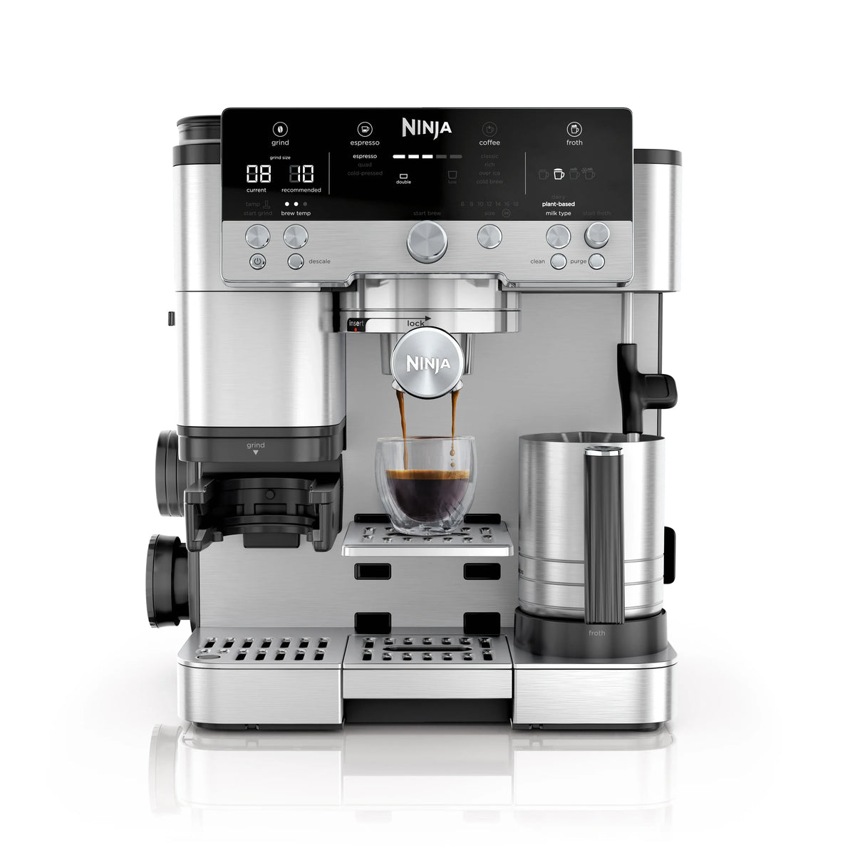 2026 NewNinja Luxe Cafe Premier Series, Stainless Steel Espresso Machine and Drip Coffee Maker with integrated Coffee Grinder and Milk Frother, ES601
