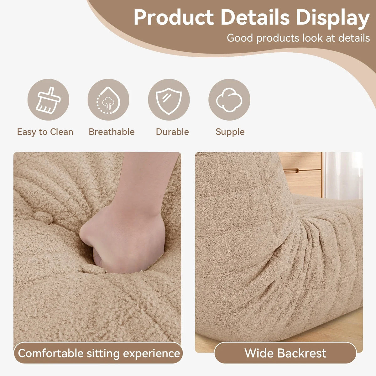 2026 NewVFD Bean Bag Chairs for Adults, Beanbag Chair with Ottoman Lounge Sofa Memory Foam Comfy Reading Chair for Bedroom & Living Room, Lazy Floor Sofa Couch