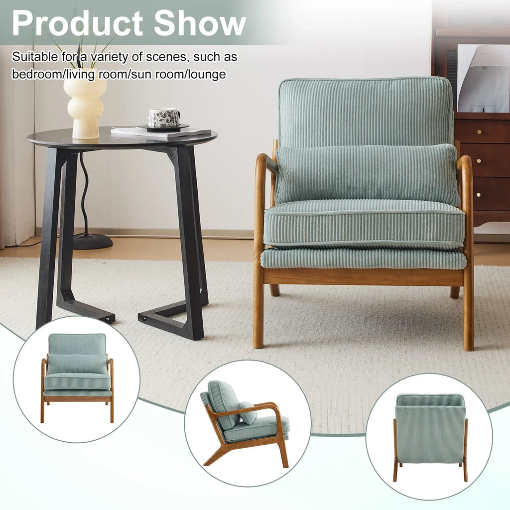 2026 NewKtaxon Accent Chair Corduroy Upholstered Armchair, Reading Club Chair with Pillow and Solid Wood Frame for Living Room Bedroom Furniture Off White