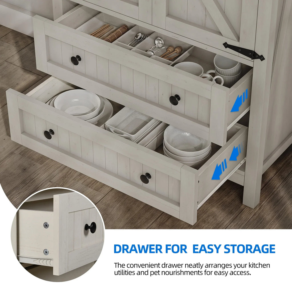 2026 NewDextrus 64.56" Tall Kitchen Pantry Cabinet with 2-Drawer and Adjustable Shelves, White Oak