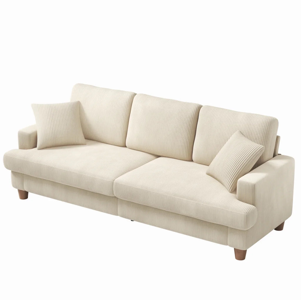 2026 New87" Corduroy Sofa,3 Seater Sofa with Extra Deep Seats,Neche Comfy Upholstered Couch for Living Room,2 Pillows,Green