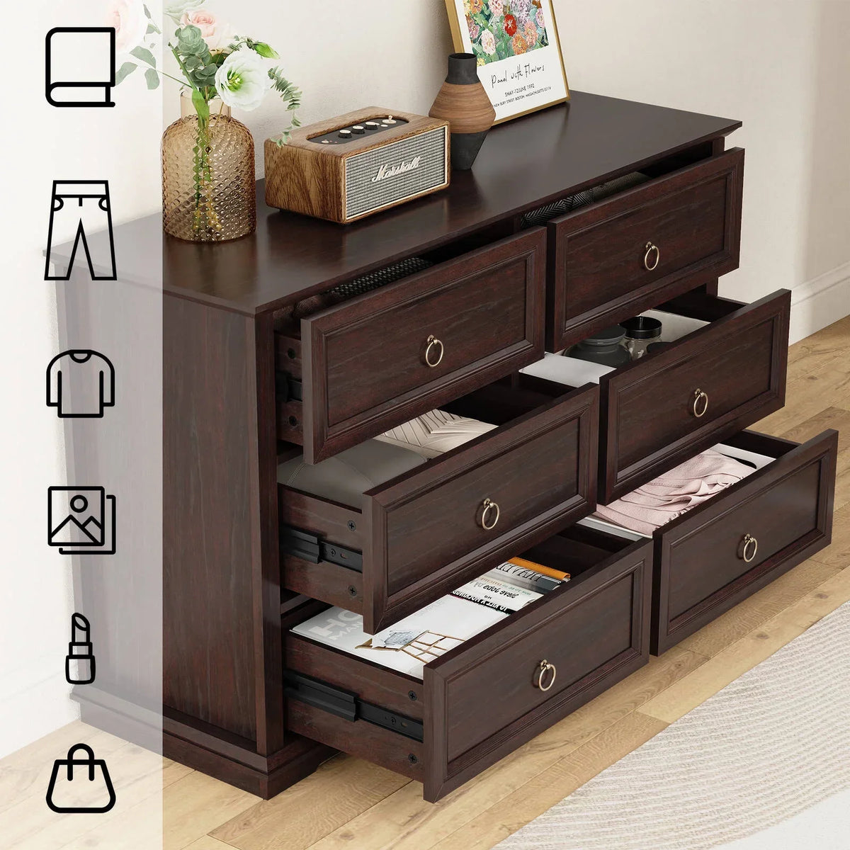 2026 NewFAGAGA 6 Drawers Dresser for Living Room,Storage Cabinet Wooden Dressers Organizer for Bedroom,White