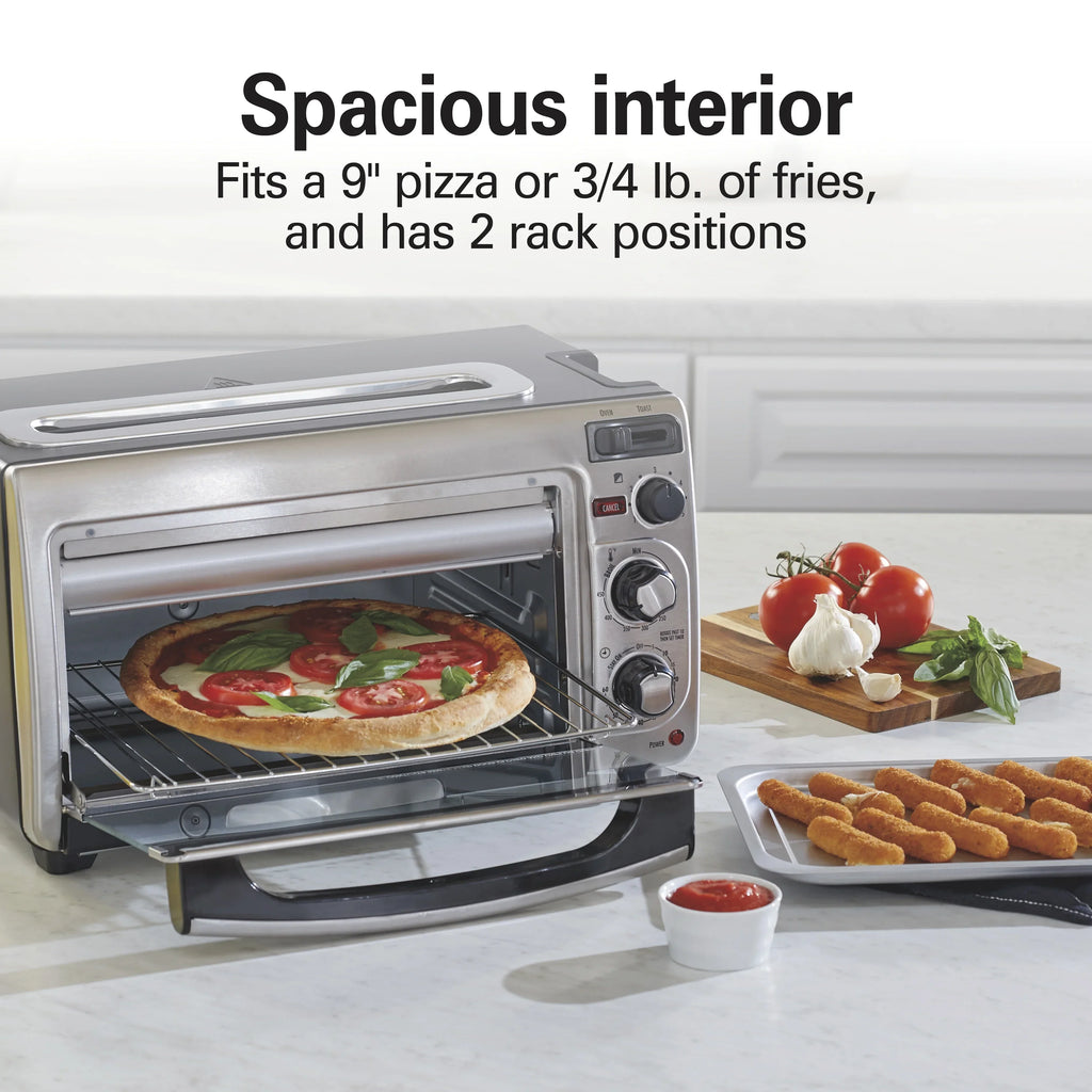 2026 NewHamilton Beach 2-in-1 Countertop Toaster Oven & Long Slot 2 Slice Toaster Combo, Stainless Steel